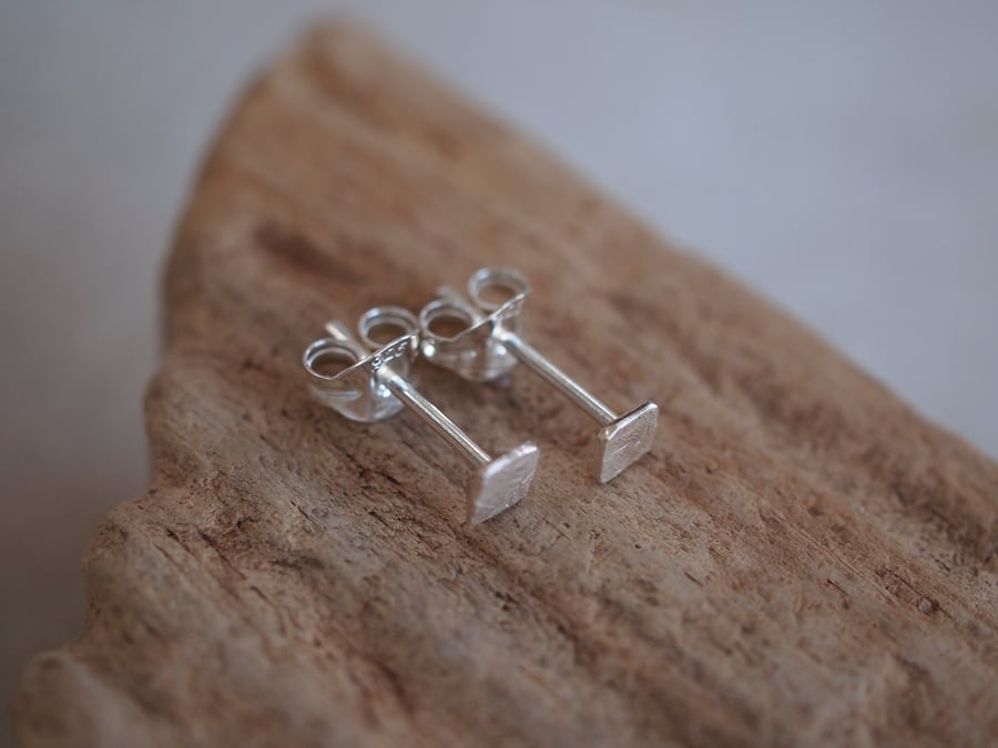Tiny Sterling Silver Square Stud Earrings, Small Studs