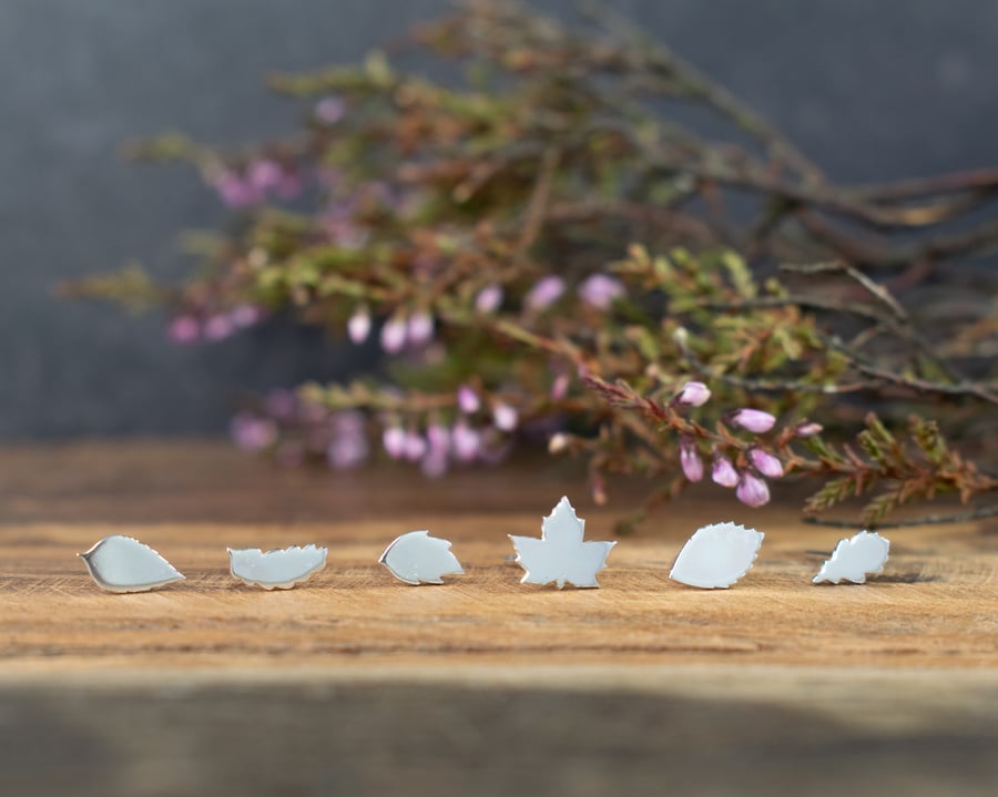 Mix and Match Tiny Silver Leaf Stud Earrings