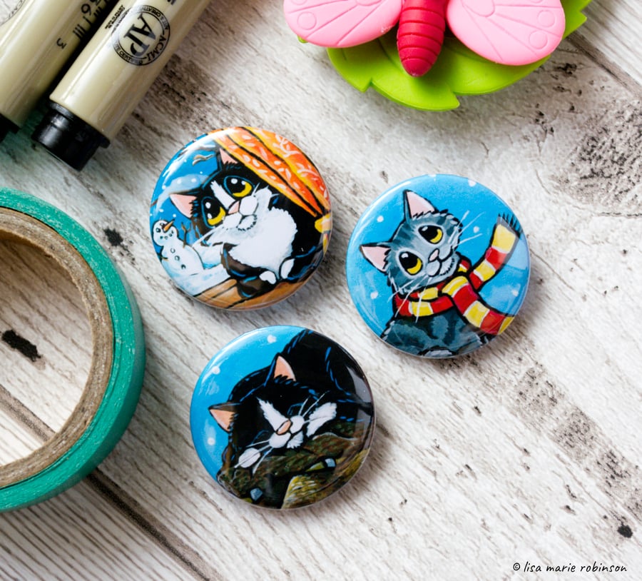 Winter Cats 25mm Badge Pack - 3 Designs