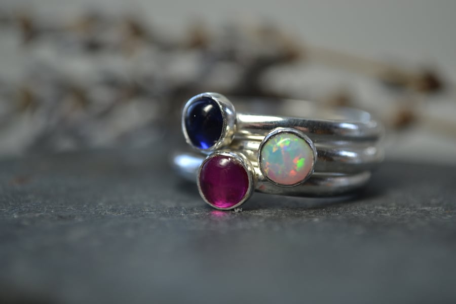Red, white and blue stacking rings