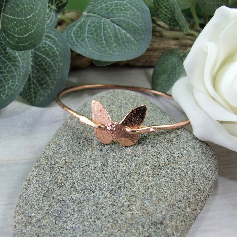 Copper Bangle. Bracelet with Centre Butterfly. Size Medium