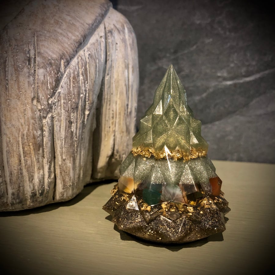 Christmas Crystal Tree with  Amethyst, Carnelian and Green Agate crystals
