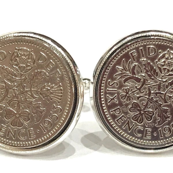 Luxury 1953 Sixpence Cufflinks for a 68th birthday. Original british sixpences i