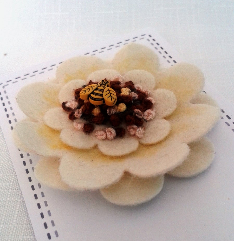 Flower Corsage, Flower Brooch, Fabric Flower Brooch, Bumble Bee