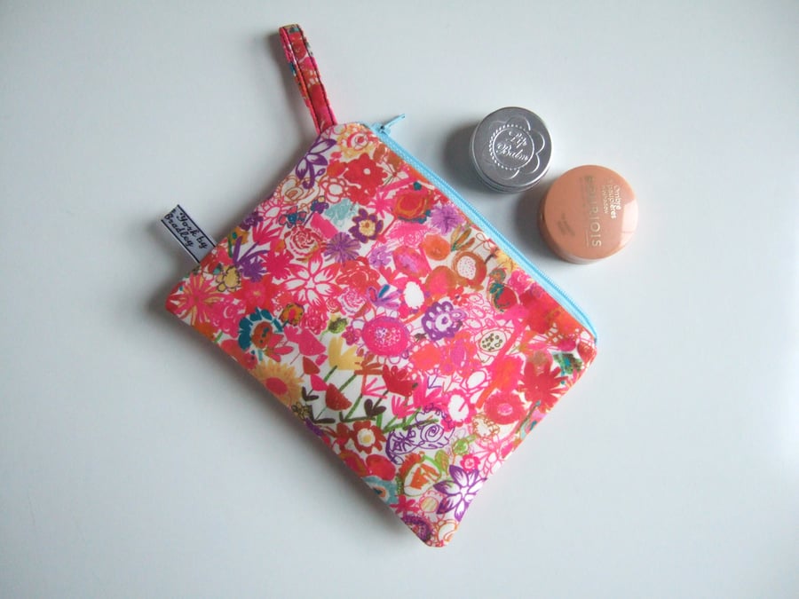 Liberty fabric makeup bag or purse with doodles and hand drawn design