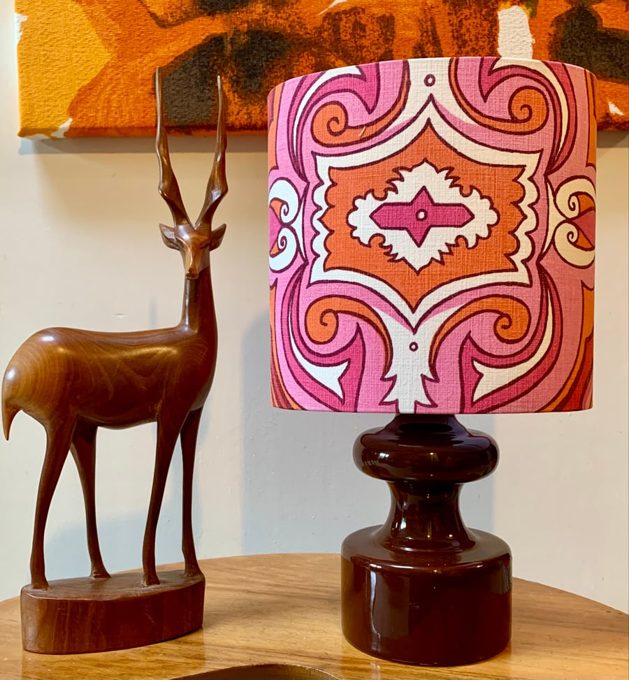 Bold BIANCA Red Orange Magenta Conran 70s vintage fabric Lampshade