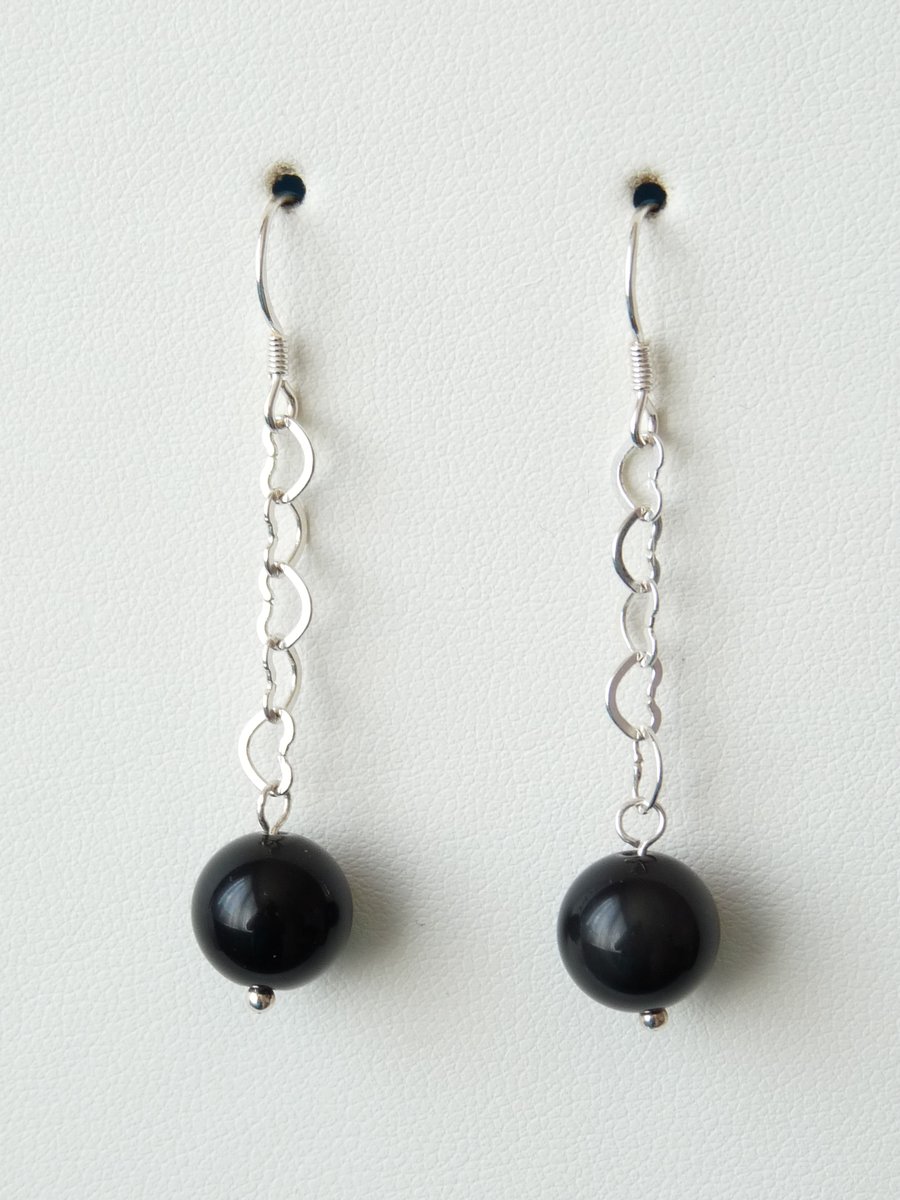 Black Obsidian Earrings - Sterling Silver - Handmade - Genuine Gemstone