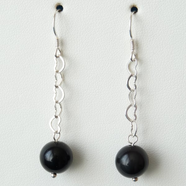 Black Obsidian Earrings - Sterling Silver - Handmade - Genuine Gemstone