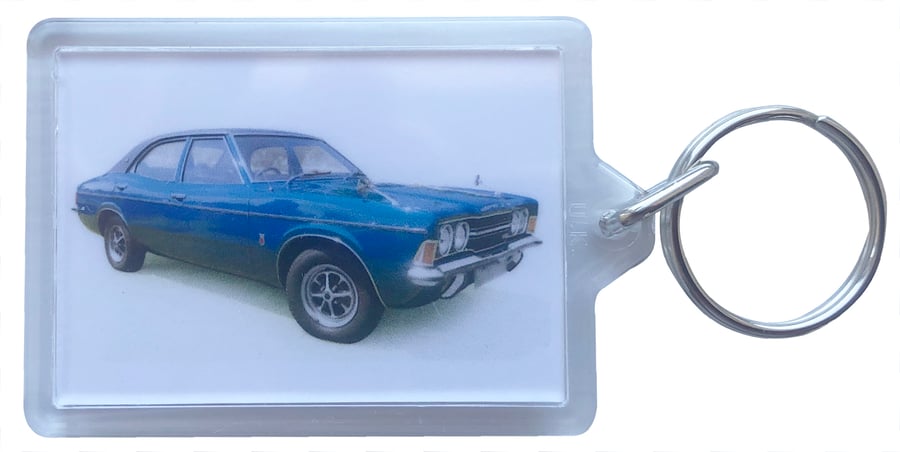 Ford Cortina Mk3 GXL 1971 - Keyring with 50x35mm Insert - Classic Car Fan