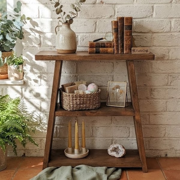 Handmade Rustic Solid Wood Hallway Console Table – Angled Book Shelf