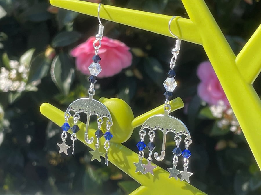 SWAROVSKI ELEMENTS UMBRELLA earrings silver plated celestial cute 