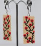 Rectangular Beaded Earrings Red Flowers on Cream Background - Image 3