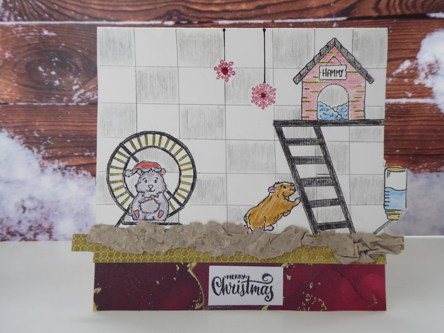 Red Christmas Hamster Card Set, Fun Animal Christmas Cards, Cute Xmas Card Set, 