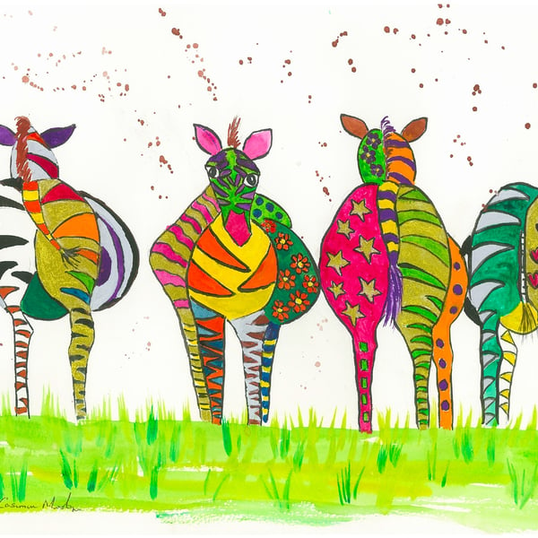 Colourful Zebras  Greeting card 5" x 7" Bottoms Up!