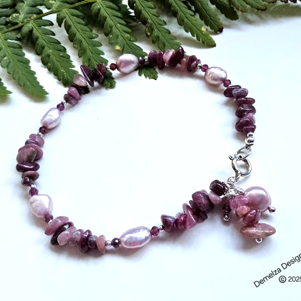 Designer Tourmaline & Rhodolite Garnet Freshwater Culture Pearl Bracelet 