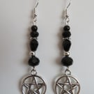 Black Crystal & Silver Pentagram Charm Gothic Witchy Earrings