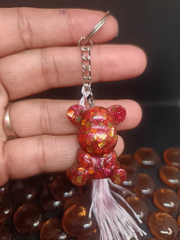Handmade Glitter resin Teddy bear charm  keychain