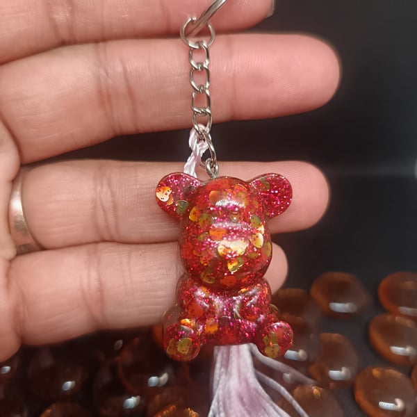 Handmade Glitter resin Teddy bear charm  keychain