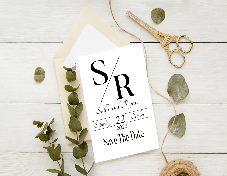 Monogram Save The Date Wedding Invitation, Personalised Wedding Stationery
