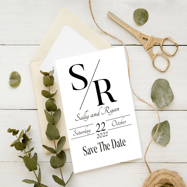 Monogram Save The Date Wedding Invitation, Personalised Wedding Stationery