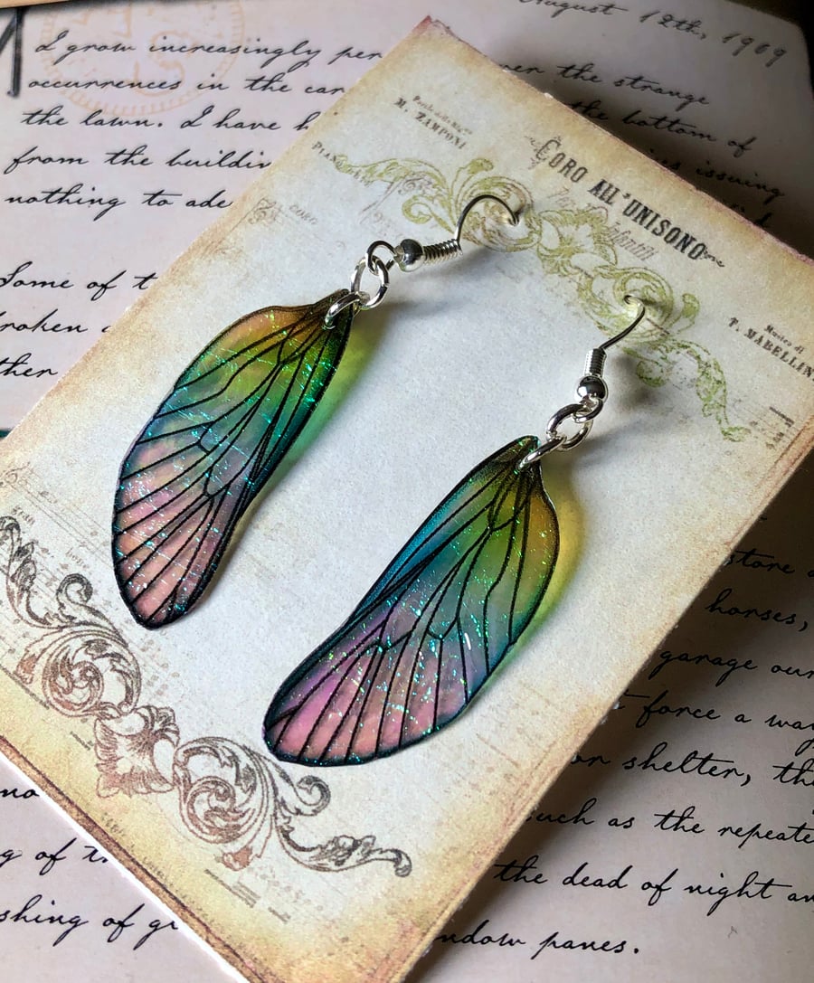 Iridescent Pastel Sterling Silver Fairy Wing Earrings