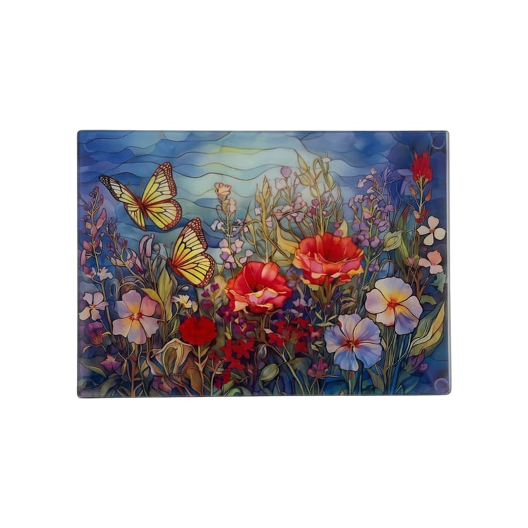 Butterfly Floral Glass Chopping Board
