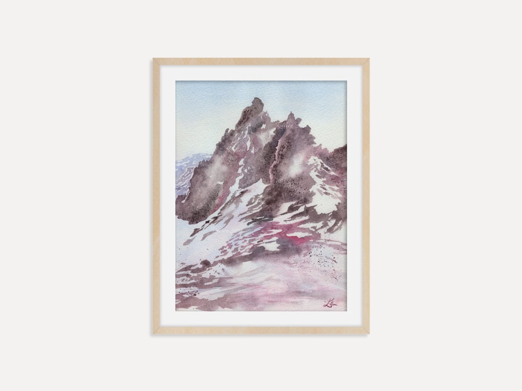 Brown Abstract Mountain Peak Fine Art Print, Free Flow Watercolor Wall Art Decor
