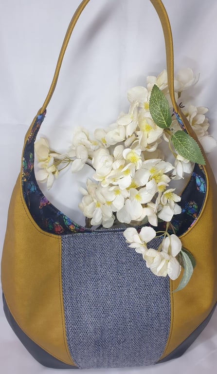 Yorkshire tweed and Faux Leather Shoulder Bag