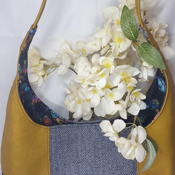 Yorkshire tweed and Faux Leather Shoulder Bag