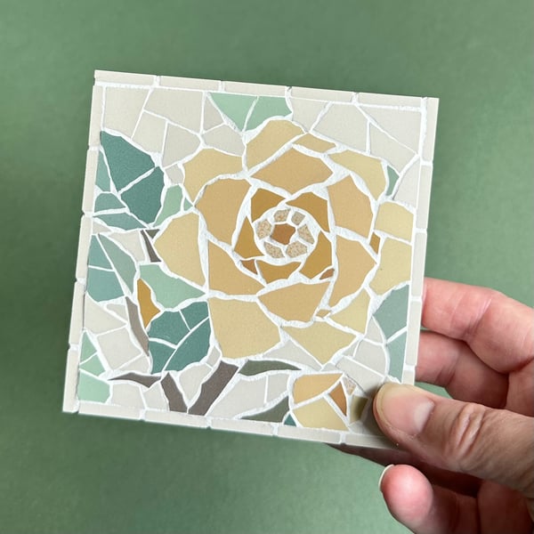 Mosaic Floral Art - Rose Mosaic Wall Plaque in Yellows