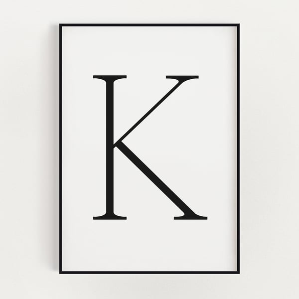 LETTER K PRINT, Minimalist Wall Art, Letter K Printable, Letter Wall Decor