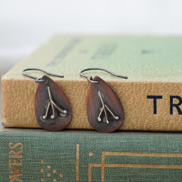 Copper & Silver Seed Head Nature Inspired Rustic, Earrings,Gift for Nature lover