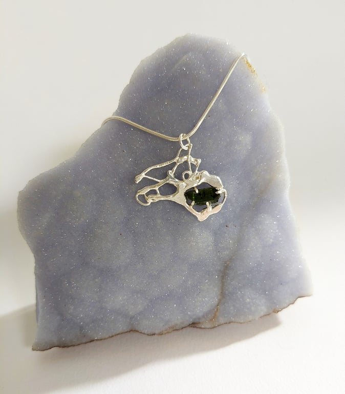 Green Tourmaline Sterling Silver Pendant on a Necklace