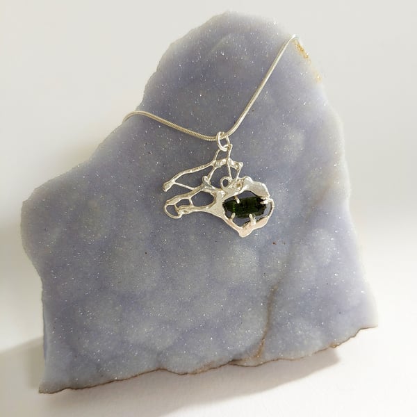 Green Tourmaline Sterling Silver Pendant on a Necklace
