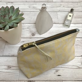 Hand Printed Linen Zipped Cosmetic Bag