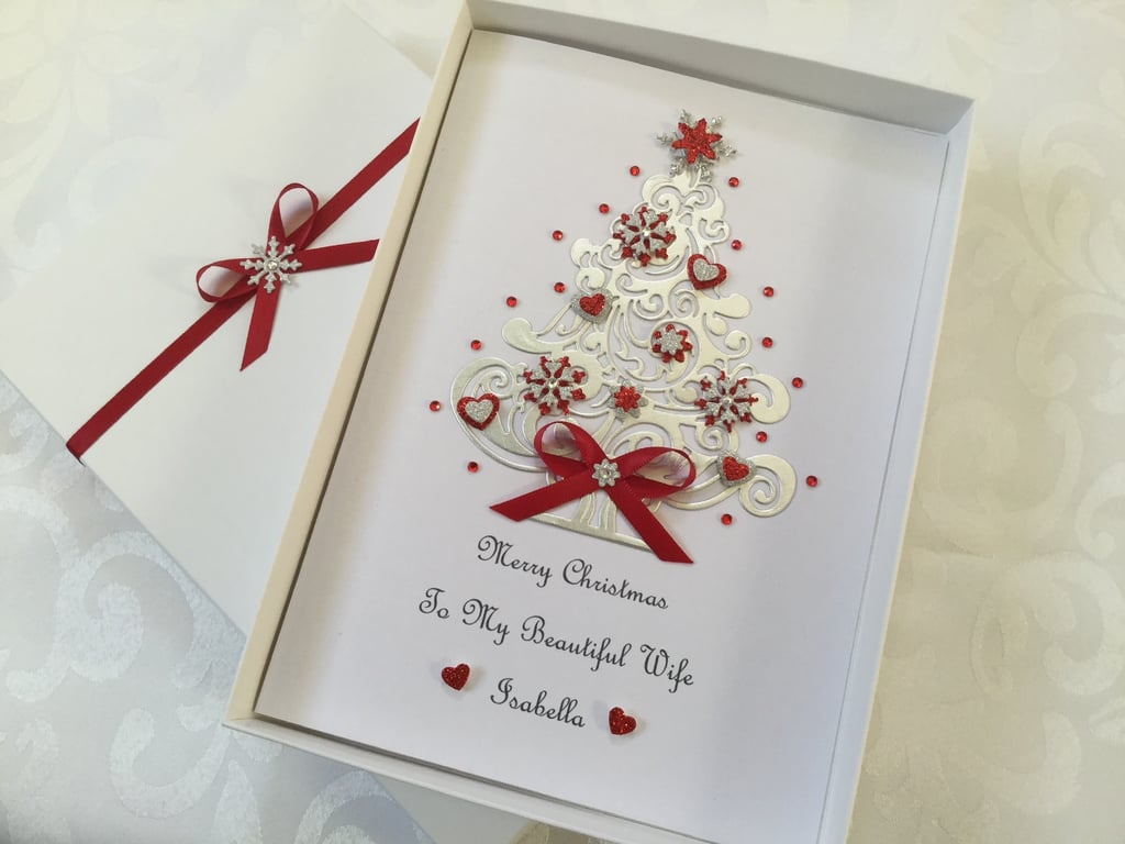 Personalised Christmas Card Wife Girlfriend Mum Dad Daughter Gift Boxed Any Text