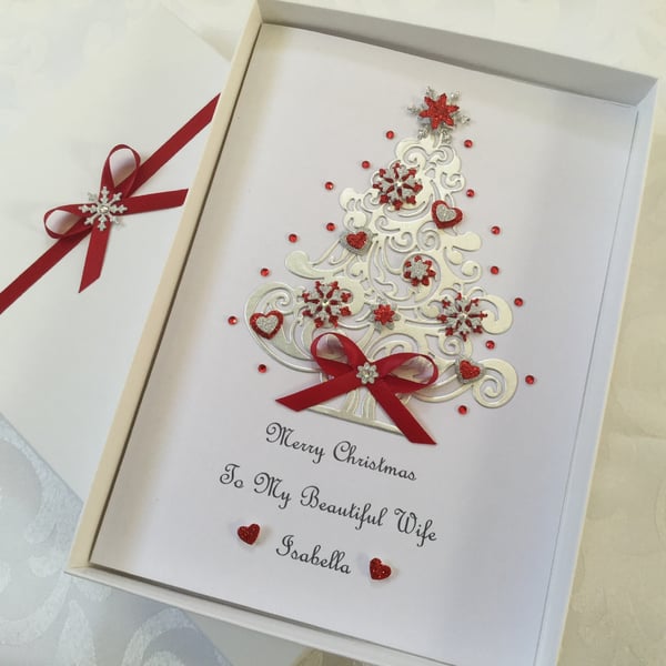 Personalised Christmas Card Wife Girlfriend Mum Dad Daughter Gift Boxed Any Text