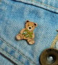 Mistletoe Christmas Bear Pin, Handmade Tiny Wooden Teddy Brooch, Festive Gift - Image 3