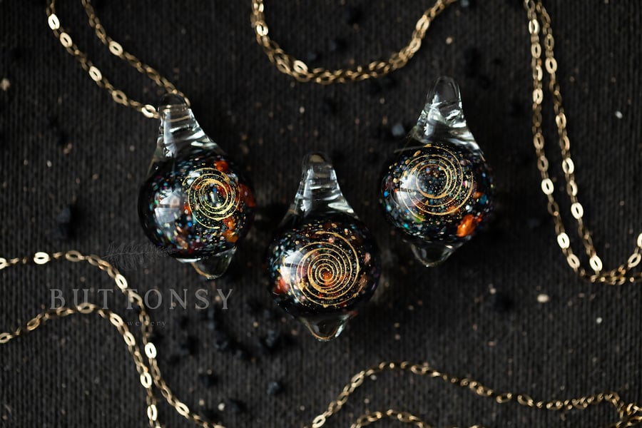 9ct Gold Starry Sky Necklace Night Sky Galaxy Necklace Aurora Jewellery Resin Ne