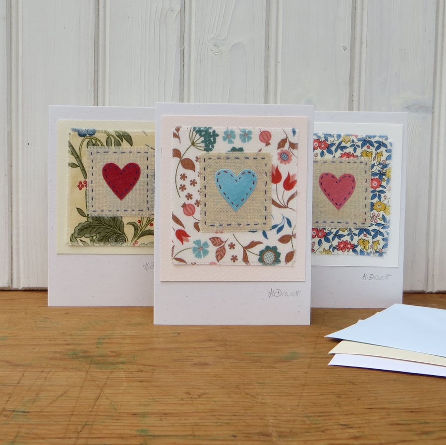 Special Offer, three hand-stitched heart cards to send to loved ones