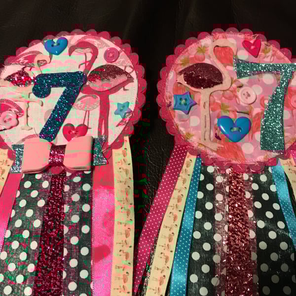 Birthday badge-Rosette - Flamingo