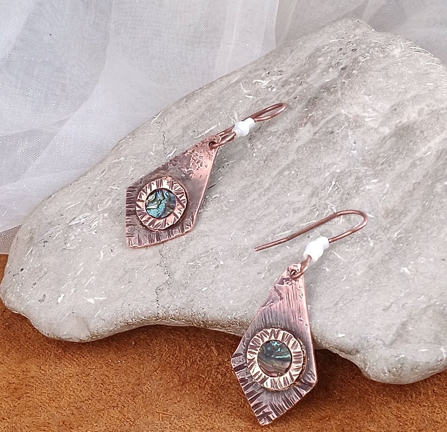 "Textures of Copper" Rustic Copper & Shell Earrings
