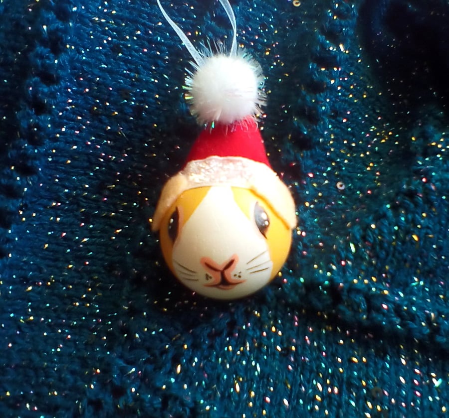 Guinea Pig Christmas Bauble Hanging Decoration x1