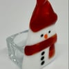 Snowman Hand fused Glass Tea Light holder. (With tea light)