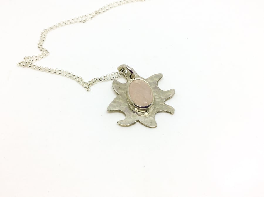 Silver Rose Quartz Faceted Sun Pendant 