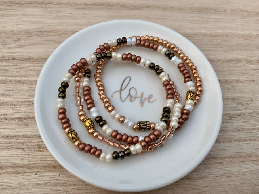 Stacking Stretch Bracelets in Mixed Metallics Gold & Copper