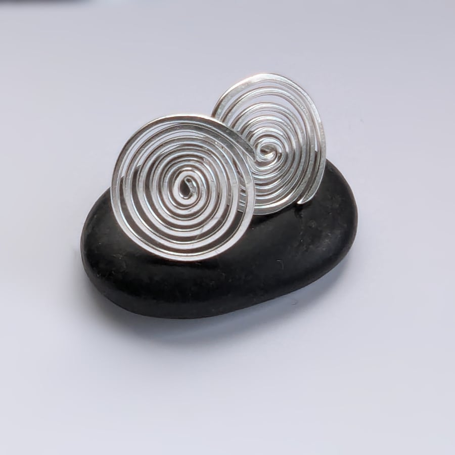 SPIRAL STUD EARRINGS Recycled Sterling Silver Spiral Design Stud Earrings