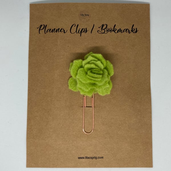 Felt Succulent Flower & Rose Gold Planner Clip