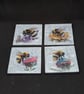 Set of four decoupage handcrafted bumble bee themed slate coasters