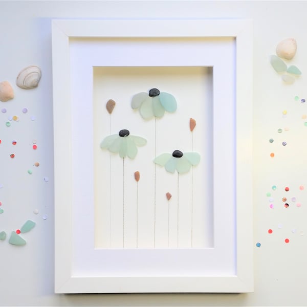 Sea Glass Flowers, Floral Wall Decor, Unusual Gifts for Her, Made in Cornwall